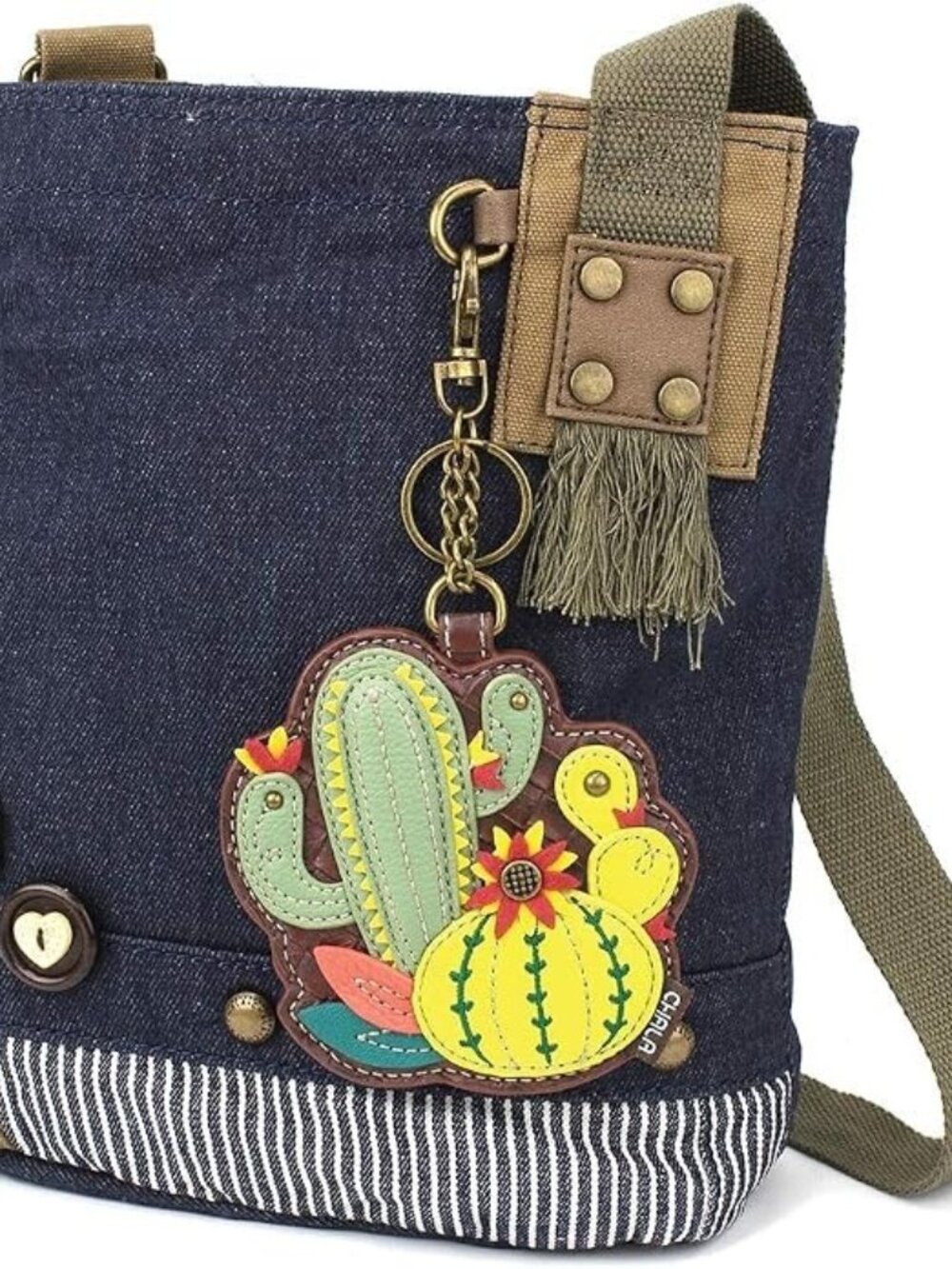 Chala Purse Handbag Denim Canvas Crossbody Cactus Key Chain Tote Messenger NEW